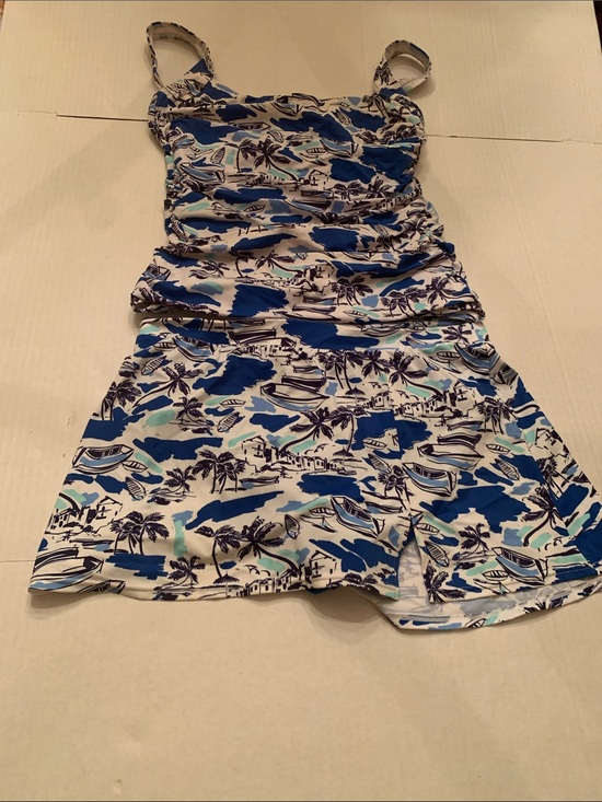 Talbots Other - VGUC Talbots Blue and White Tropical Print Swim Tankini & Swim skirt size 12